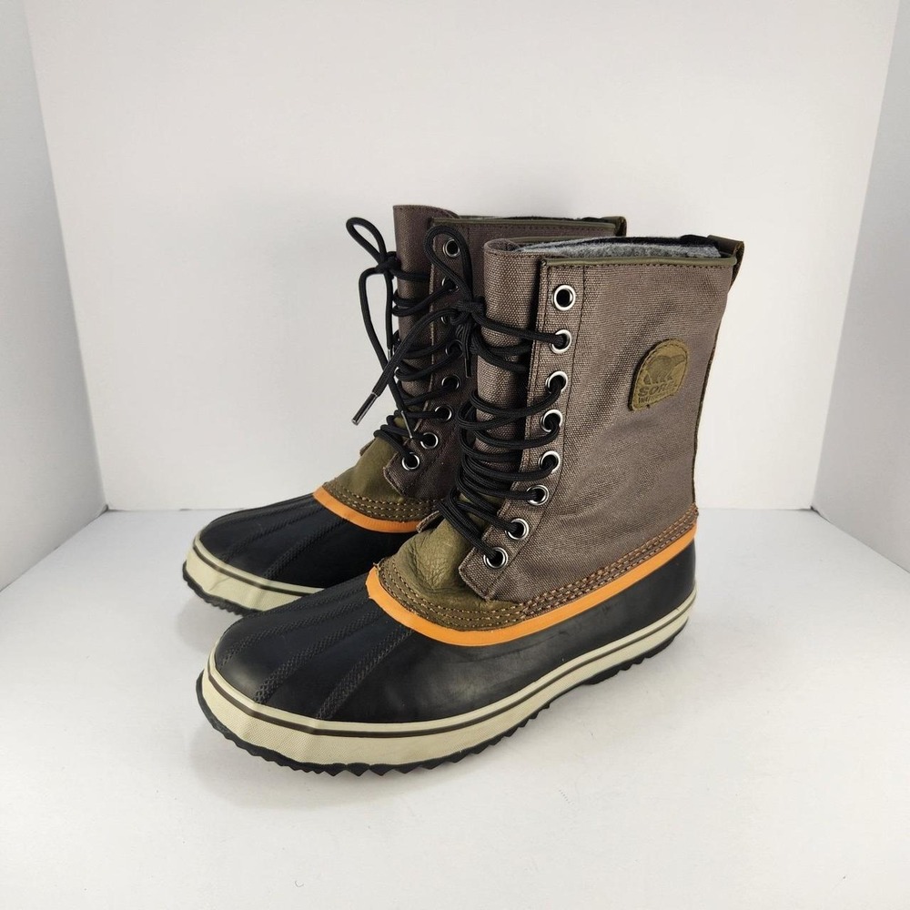 Sorel Men's 10.5 Waterproof Canvas Duck Boots Brown Black Lace Up Winter Snow